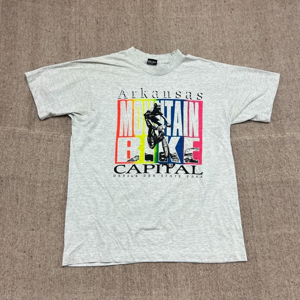 Vintage Mountain Biking Shirt Mens XL Gray 1990s Arkansas USA